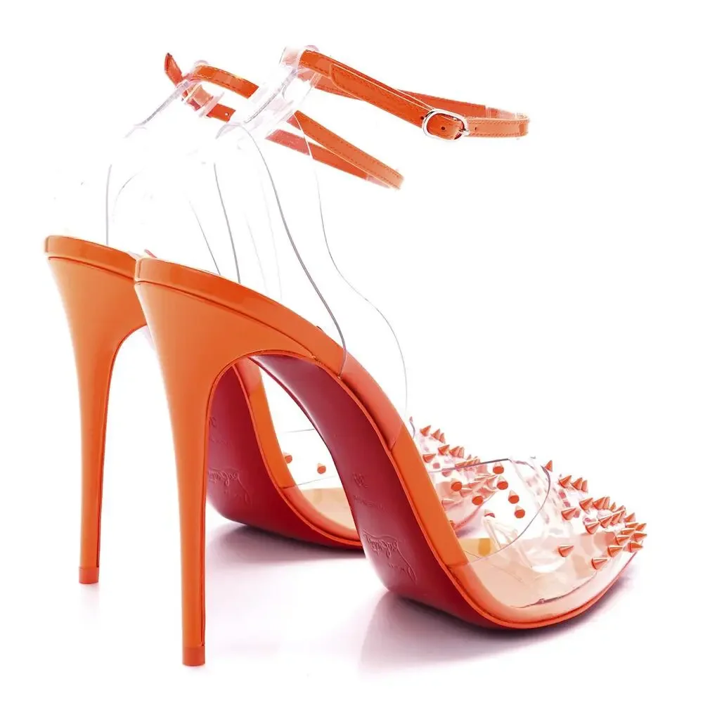 Christian Louboutin Spikoo 100 PVC Spike Neon Orange Pumps 39 NIB